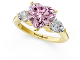 Yellow gold Three-Stone Fancy Pink Heart  Diamond Ring with Pear Side Stones in Four-Prong Setting_25