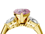 Yellow gold Three-Stone Fancy Pink Heart  Diamond Ring with Pear Side Stones in Four-Prong Setting_28