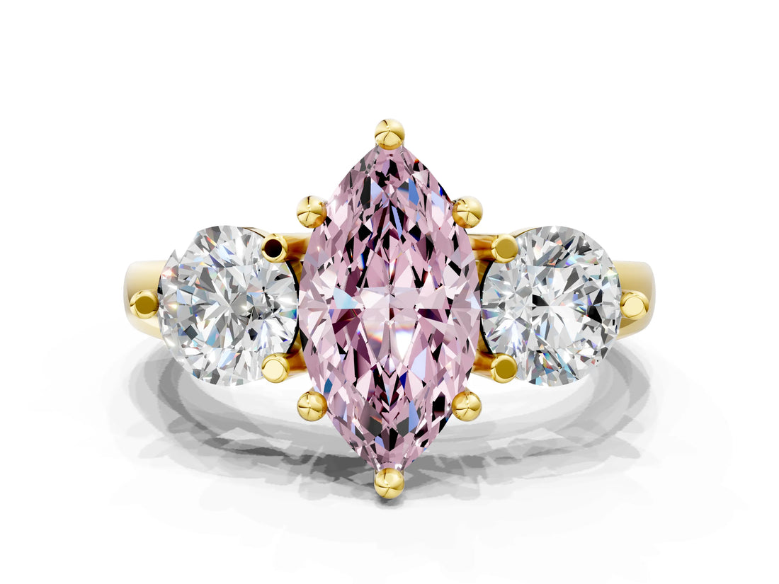 Yellow gold Three-Stone Fancy Pink Marquise  Brilliant Cut Solitaire Ring with Prong Setting on a Classic Band 1