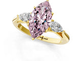 Yellow gold Three-Stone Fancy Pink Marquise Cut Brilliant Diamond Solitaire Ring with Tapered Band and Four-Prong Setting_7