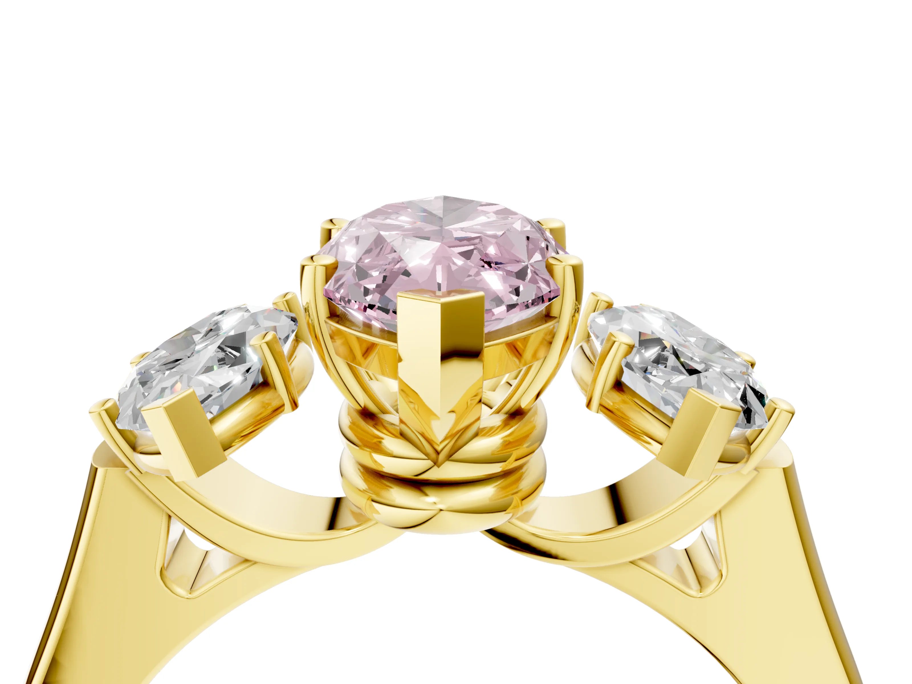 Yellow gold Three-Stone Fancy Pink Marquise Cut Brilliant Diamond Trellis Ring with Comfort Fit Band_4