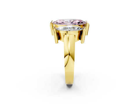 Yellow gold Three Stone Fancy Pink Marquise Cut Cut Channel Set Diamond Ring_2