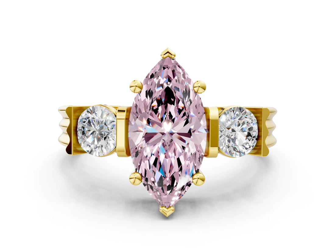 Yellow gold Three-Stone Fancy Pink Marquise Cut Cut Classic Band Prong Setting Ring