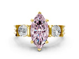 Yellow gold Three-Stone Fancy Pink Marquise Cut Cut Classic Band Prong Setting Ring