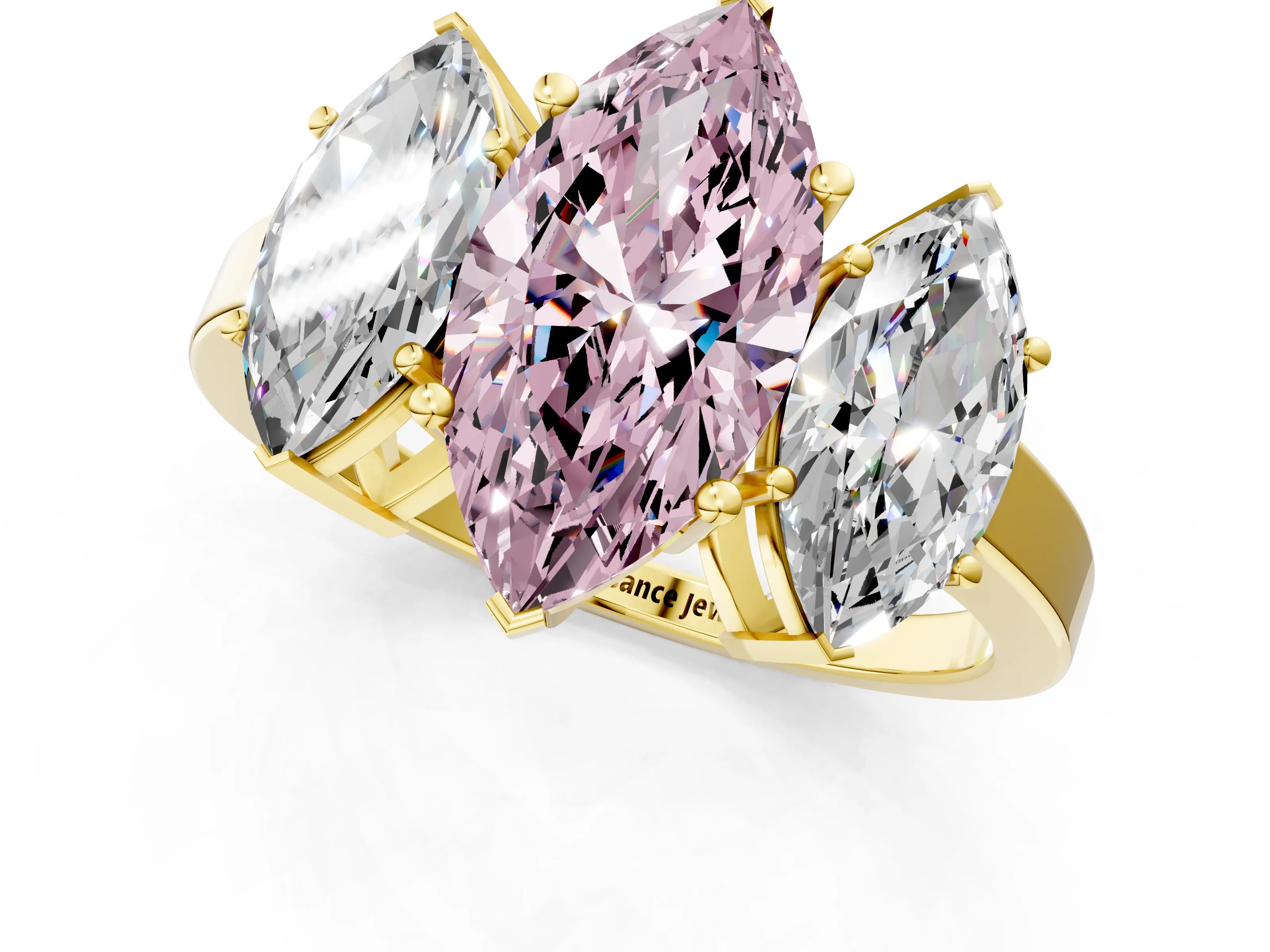 Yellow gold Three-Stone Fancy Pink Marquise Cut Cut Diamond Engagement Ring with Flat Band and Four-Prong Setting_1