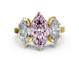 Yellow gold Three-Stone Fancy Pink Marquise Cut Cut Diamond Engagement Ring with Flat Band and Four-Prong Setting_12