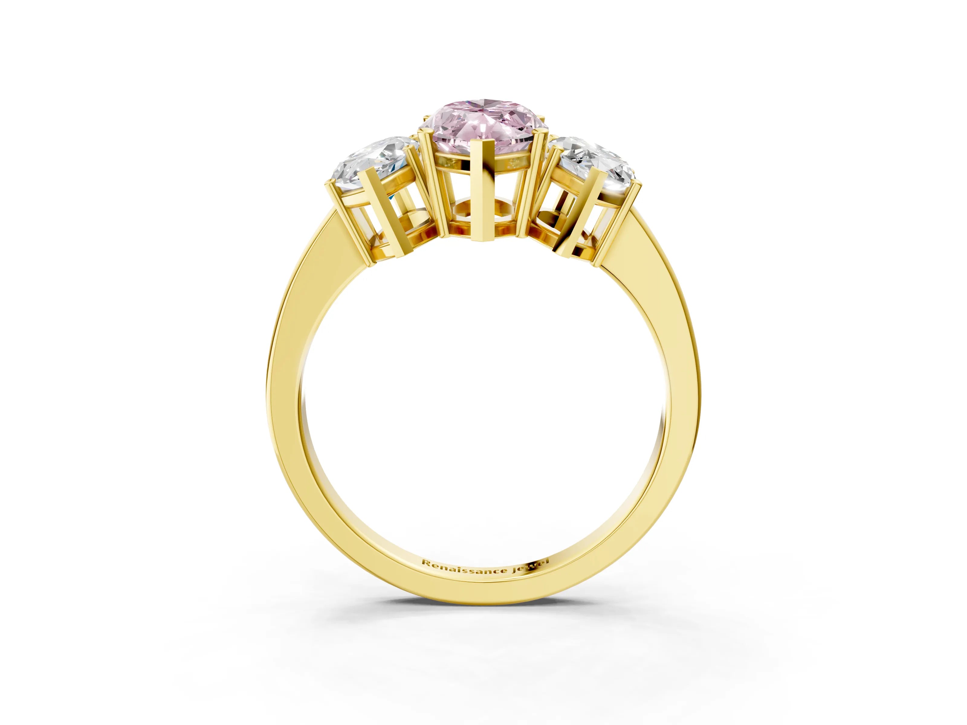Yellow gold Three-Stone Fancy Pink Marquise Cut Cut Diamond Engagement Ring with Flat Band and Four-Prong Setting_15