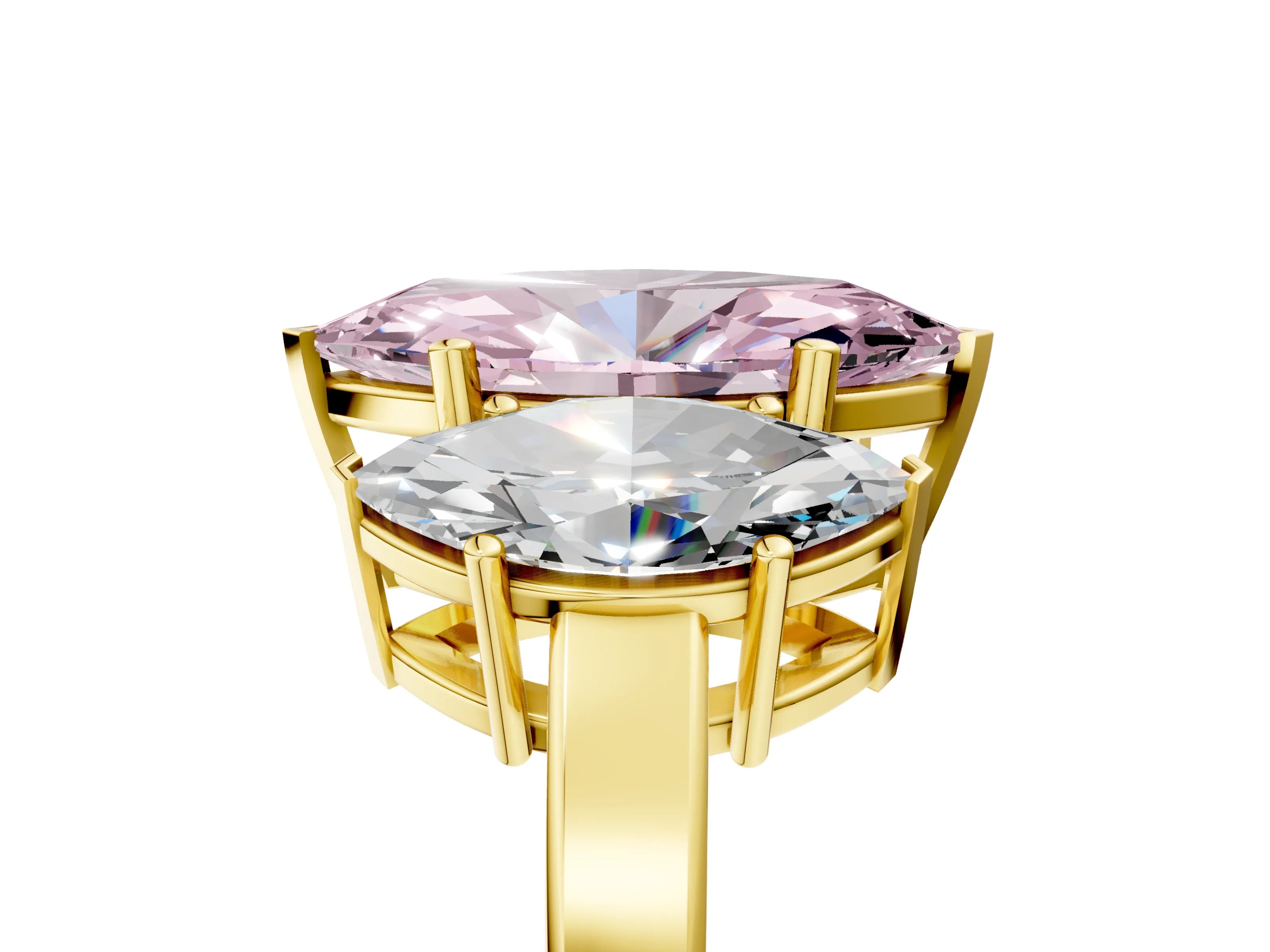Yellow gold Three-Stone Fancy Pink Marquise Cut Cut Diamond Engagement Ring with Flat Band and Four-Prong Setting_17