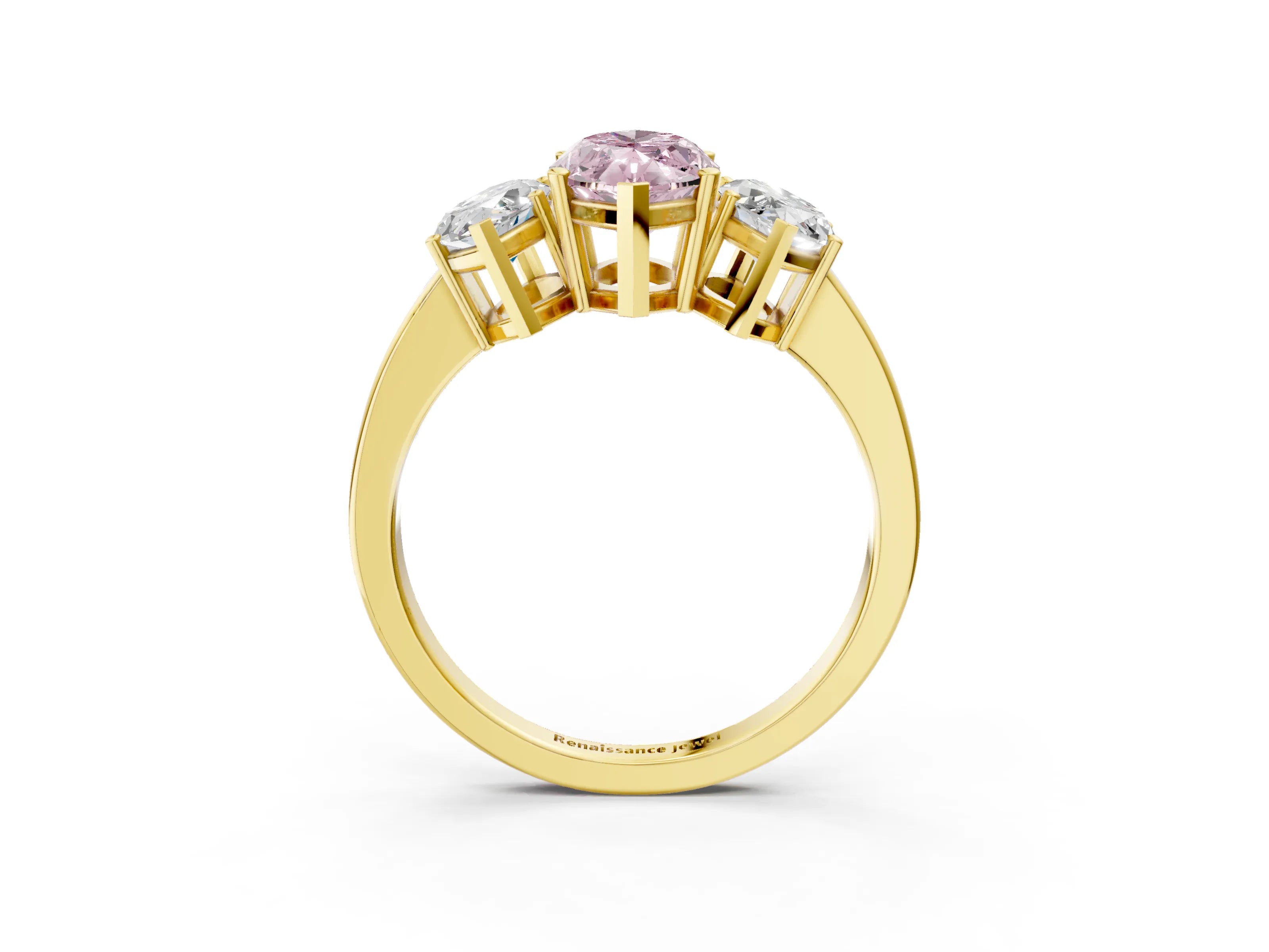Yellow gold Three-Stone Fancy Pink Marquise Cut Cut Diamond Engagement Ring with Flat Band and Four-Prong Setting_3