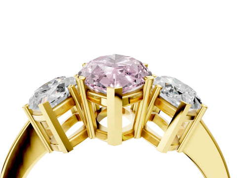 Yellow gold Three-Stone Fancy Pink Marquise Cut Cut Diamond Engagement Ring with Flat Band and Four-Prong Setting_4
