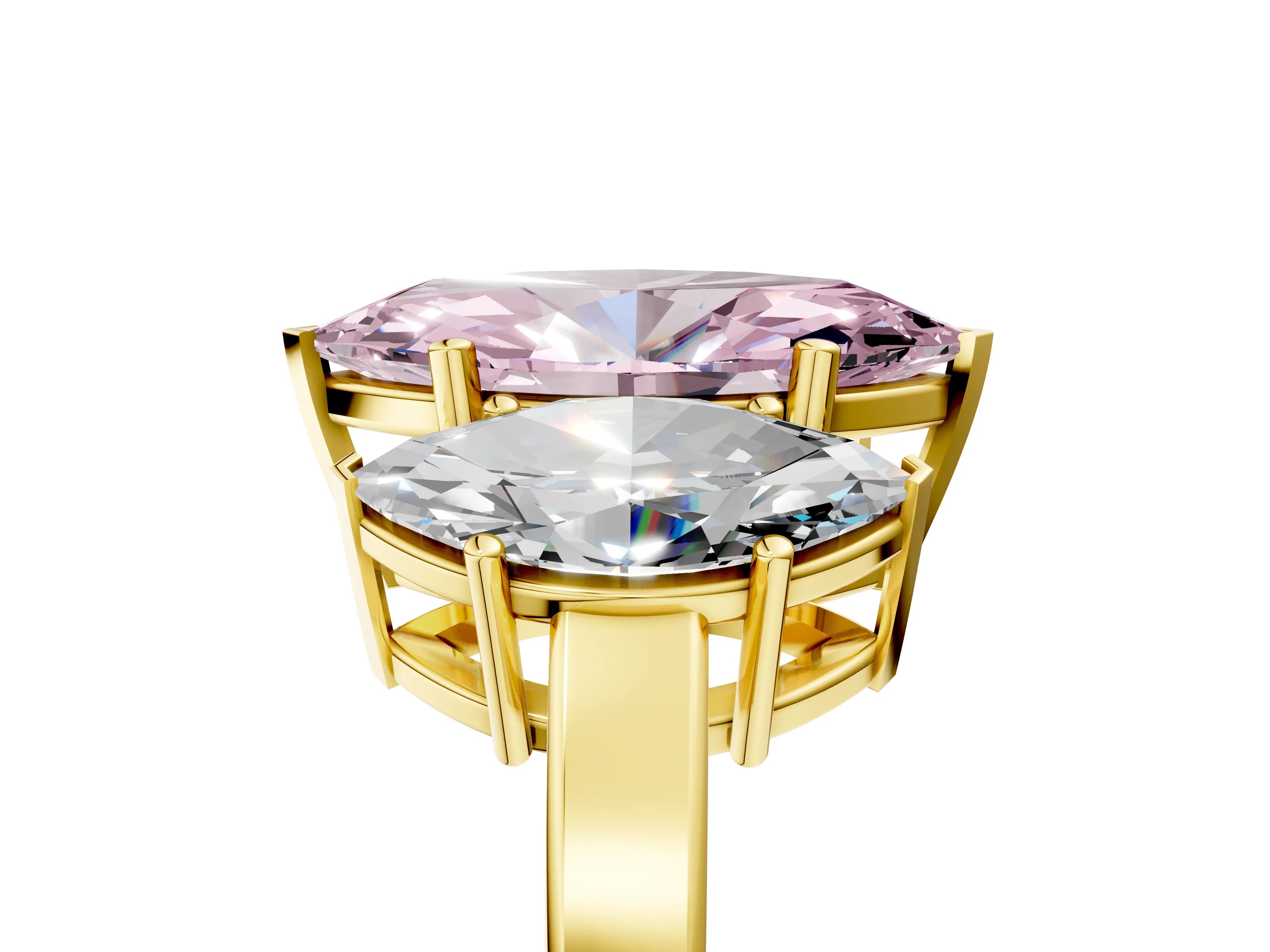 Yellow gold Three-Stone Fancy Pink Marquise Cut Cut Diamond Engagement Ring with Flat Band and Four-Prong Setting_5