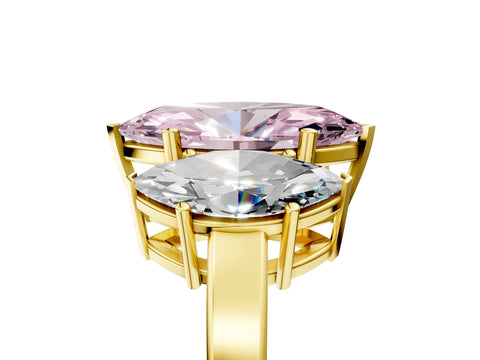 Yellow gold Three-Stone Fancy Pink Marquise Cut Cut Diamond Engagement Ring with Flat Band and Four-Prong Setting_5