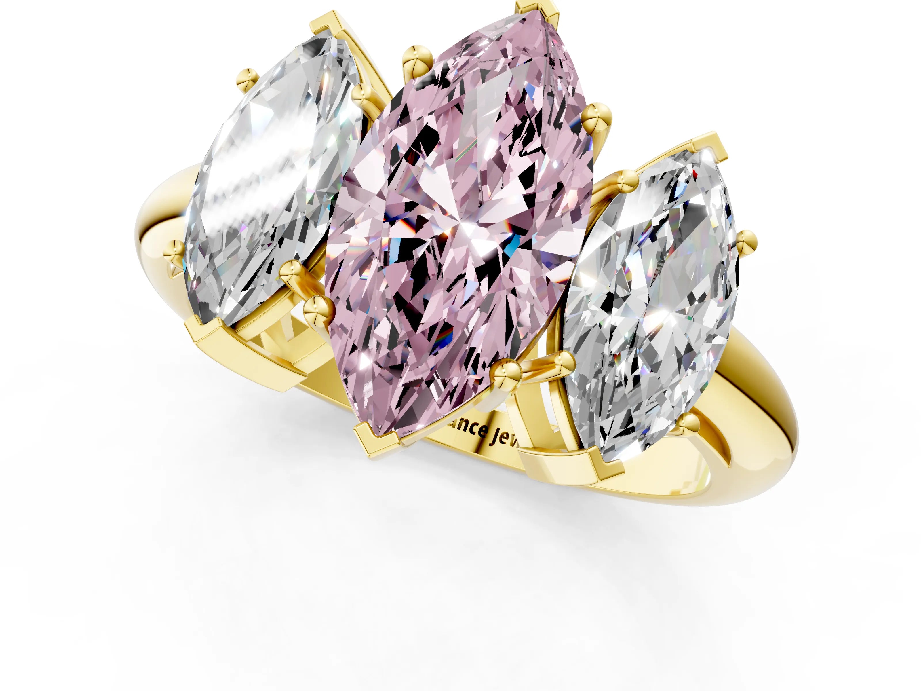 Yellow gold Three-Stone Fancy Pink Marquise Cut Cut Diamond Engagement Ring with Prong Setting on a White Gold Band_1