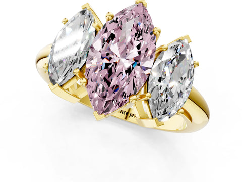 Yellow gold Three-Stone Fancy Pink Marquise Cut Cut Diamond Engagement Ring with Prong Setting on a White Gold Band_1