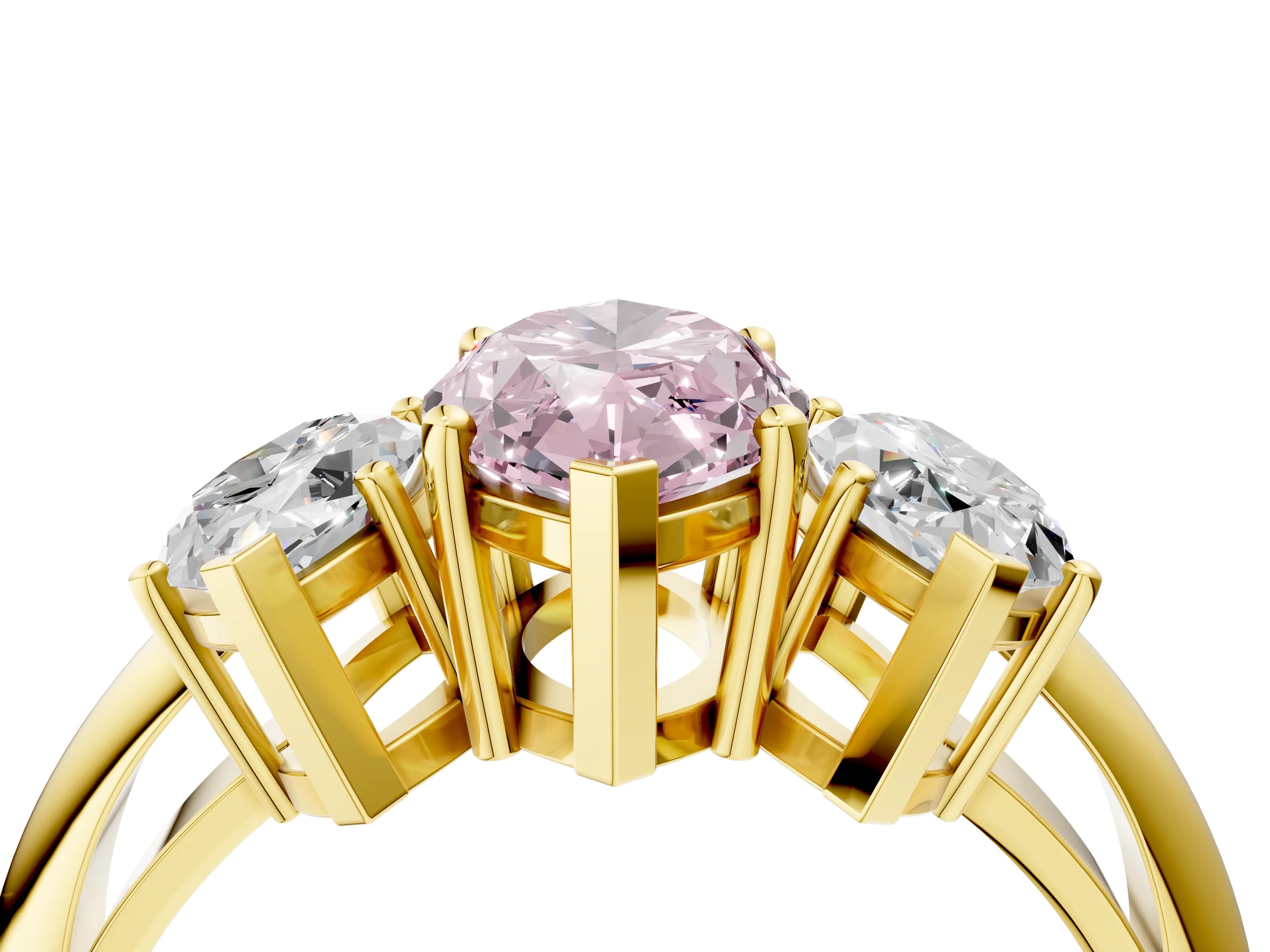 Yellow gold Three-Stone Fancy Pink Marquise Cut Cut Diamond Engagement Ring with Prong Setting on a White Gold Band_4