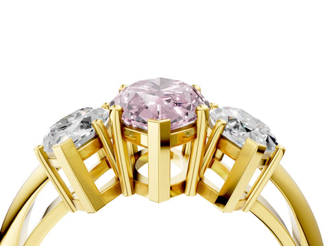 Yellow gold Three-Stone Fancy Pink Marquise Cut Cut Diamond Engagement Ring with Prong Setting on a White Gold Band_4