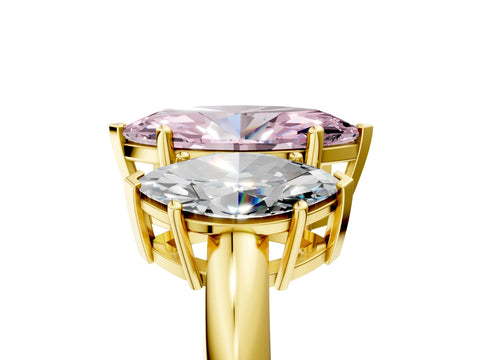 Yellow gold Three-Stone Fancy Pink Marquise Cut Cut Diamond Engagement Ring with Prong Setting on a White Gold Band_5