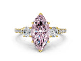 Yellow gold Three-Stone Fancy Pink Marquise Cut Cut Diamond Pavé Band with Prong Setting_15