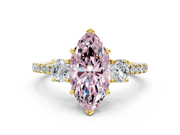 Yellow gold Three-Stone Fancy Pink Marquise Cut Cut Diamond Pavé Band with Prong Setting