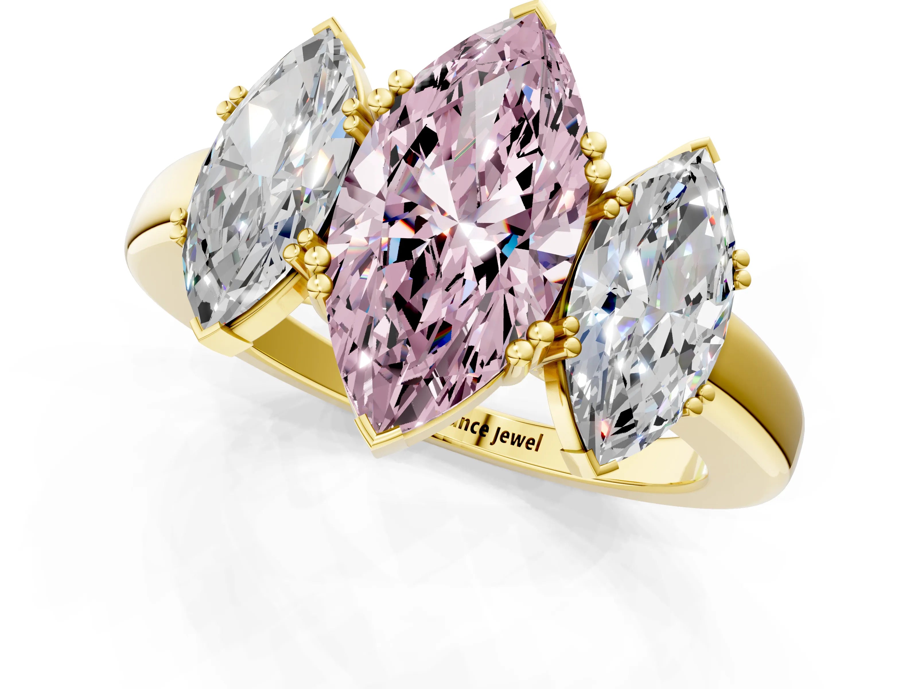 Yellow gold Three-Stone Fancy Pink Marquise Cut Cut Diamond Ring with Channel Set Band and Four-Prong Setting_1