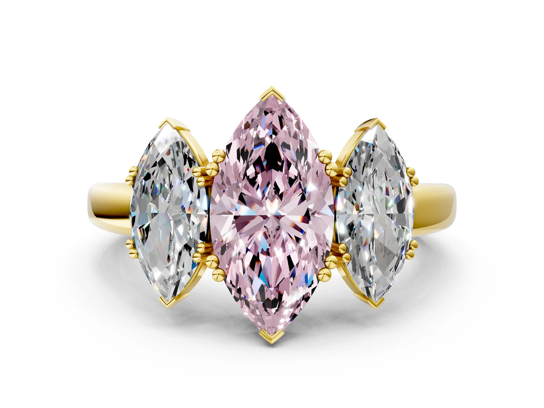 Yellow gold Three-Stone Fancy Pink Marquise Cut Cut Diamond Ring with Channel Set Band and Four-Prong Setting_24