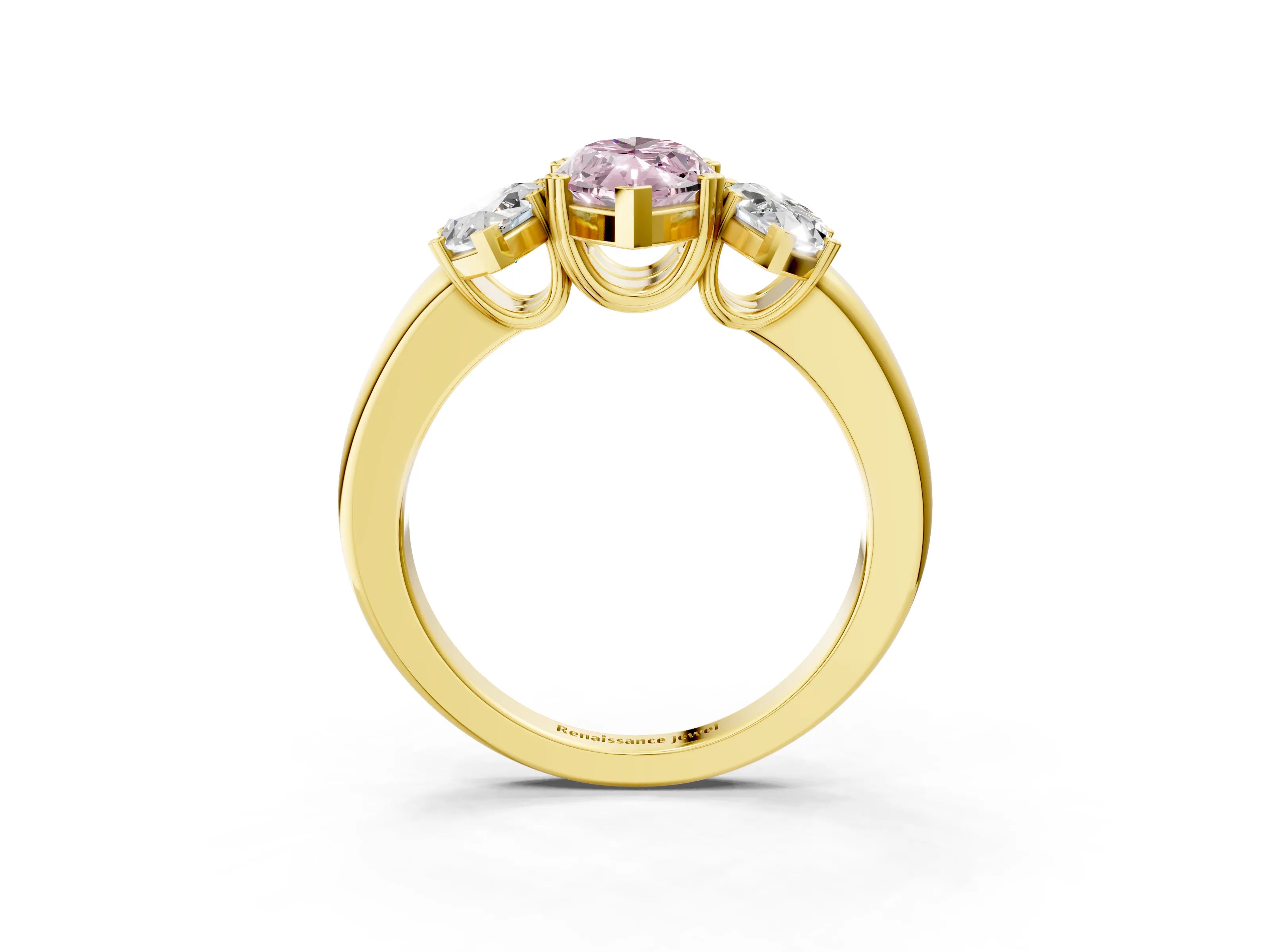 Yellow gold Three-Stone Fancy Pink Marquise Cut Cut Diamond Ring with Channel Set Band and Four-Prong Setting_3