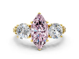 Yellow gold Three-Stone Fancy Pink Marquise Cut Cut Diamond Ring with Channel-Set Band and Prong Setting