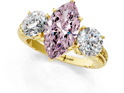 Yellow gold Three-Stone Fancy Pink Marquise Cut Cut Diamond Ring with Channel-Set Band and Prong Setting_1