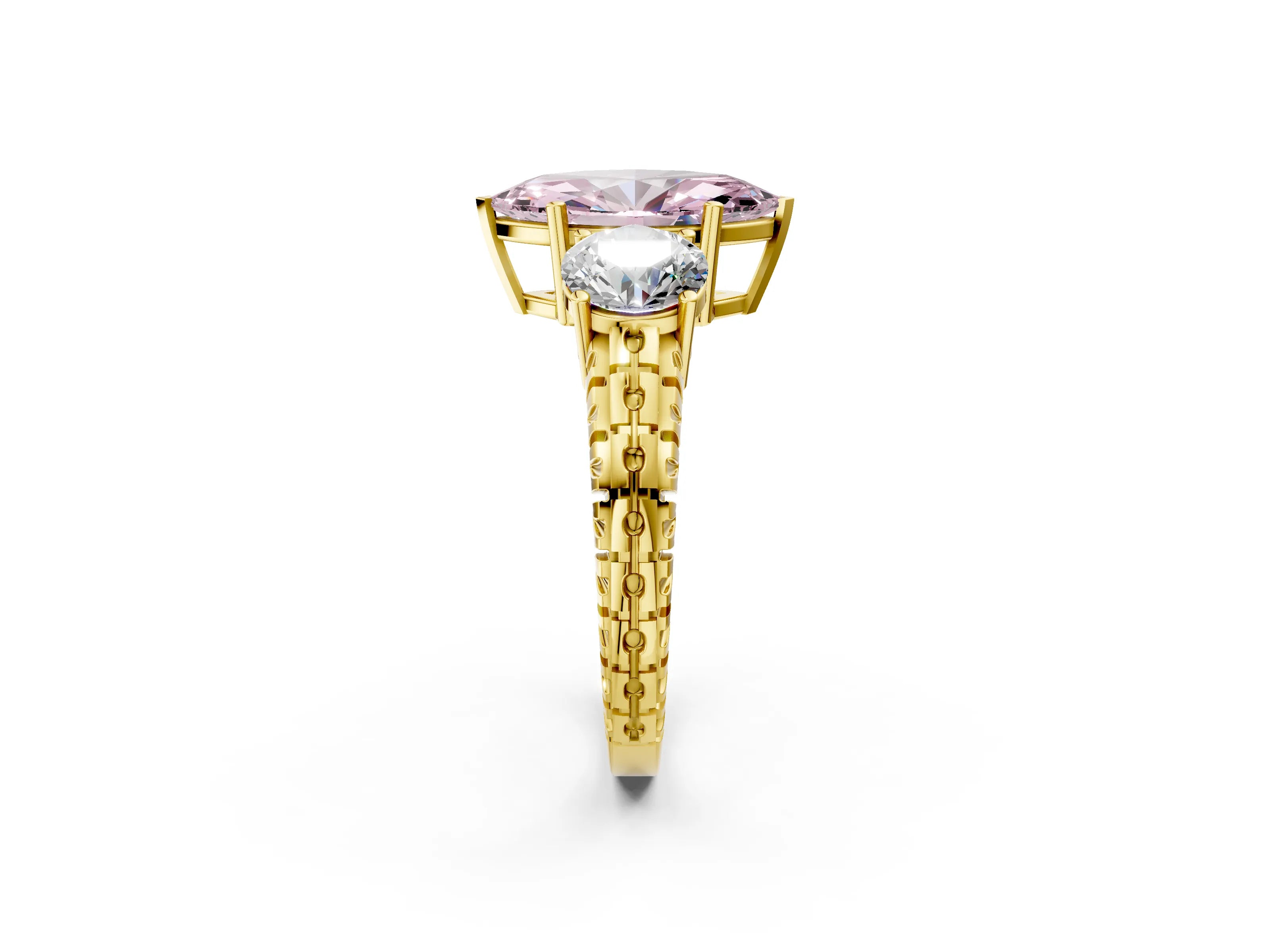 Yellow gold Three-Stone Fancy Pink Marquise Cut Cut Diamond Ring with Channel-Set Band and Prong Setting_2