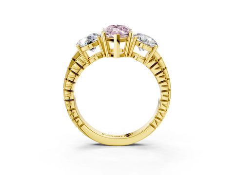 Yellow gold Three-Stone Fancy Pink Marquise Cut Cut Diamond Ring with Channel-Set Band and Prong Setting_3