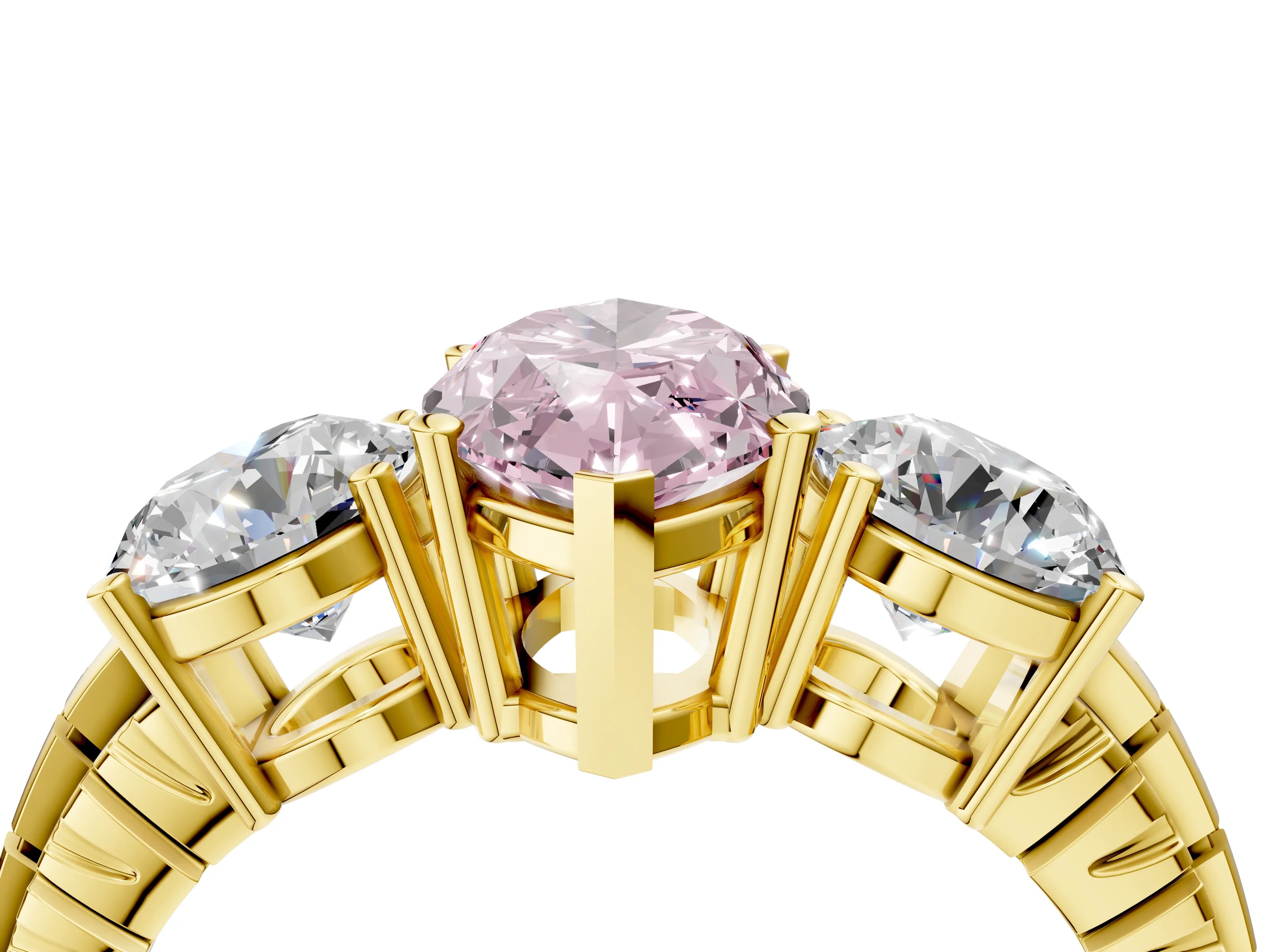 Yellow gold Three-Stone Fancy Pink Marquise Cut Cut Diamond Ring with Channel-Set Band and Prong Setting_4