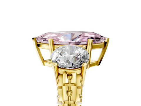 Yellow gold Three-Stone Fancy Pink Marquise Cut Cut Diamond Ring with Channel-Set Band and Prong Setting_5