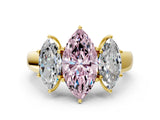 Yellow gold Three-Stone Fancy Pink Marquise Cut Cut Diamond Ring with Prong Setting and Classic Band