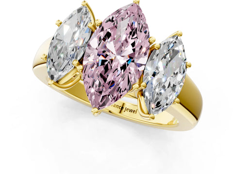 Yellow gold Three-Stone Fancy Pink Marquise Cut Cut Diamond Ring with Prong Setting and Classic Band_1