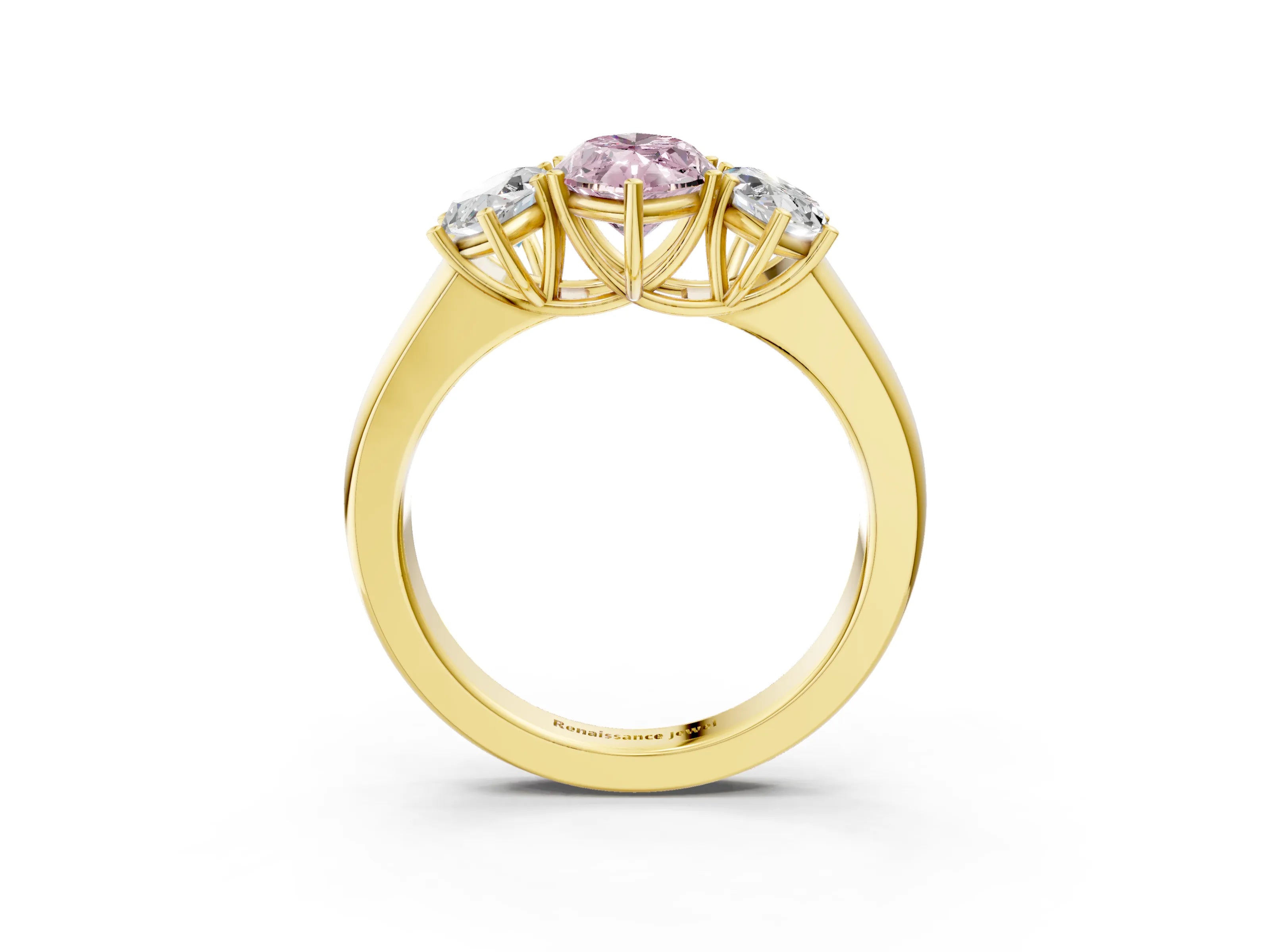 Yellow gold Three-Stone Fancy Pink Marquise Cut Cut Diamond Ring with Prong Setting and Classic Band_3