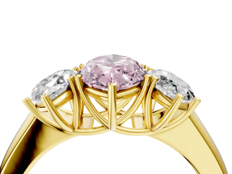Yellow gold Three-Stone Fancy Pink Marquise Cut Cut Diamond Ring with Prong Setting and Classic Band_4