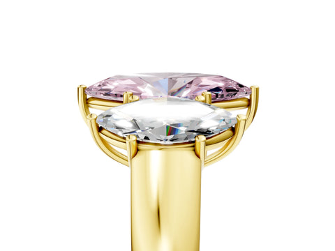 Yellow gold Three-Stone Fancy Pink Marquise Cut Cut Diamond Ring with Prong Setting and Classic Band_5