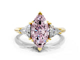 Yellow gold Three-Stone Fancy Pink Marquise Cut Cut Diamond Ring with Trillion Side Stones and Four-Prong Setting_3