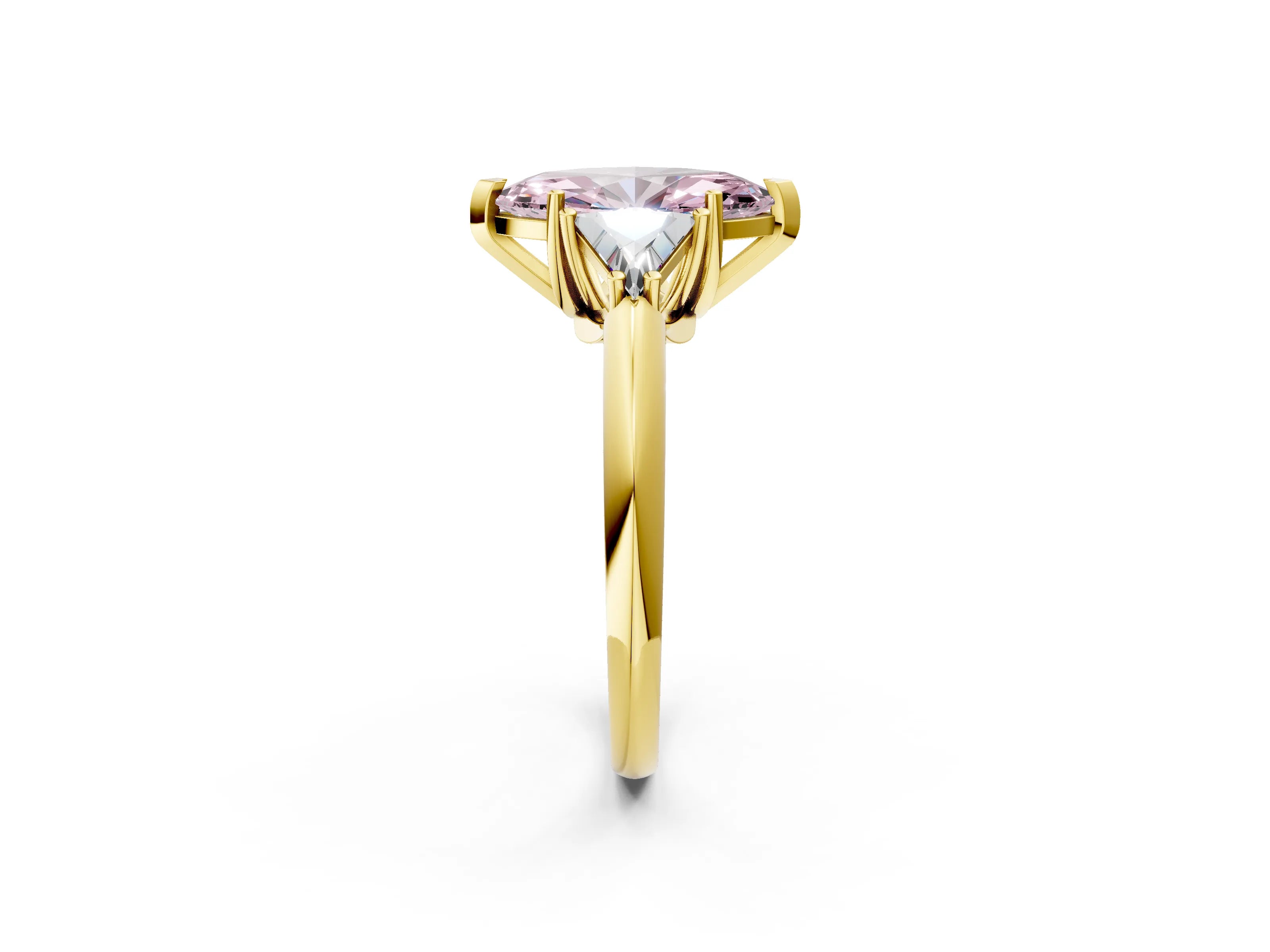 Yellow gold Three-Stone Fancy Pink Marquise Cut Cut Diamond Ring with Trillion Side Stones and Four-Prong Setting_5
