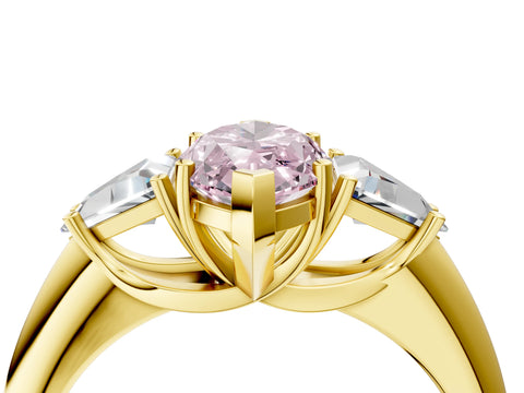 Yellow gold Three-Stone Fancy Pink Marquise Cut Cut Diamond Ring with Trillion Side Stones and Four-Prong Setting_7