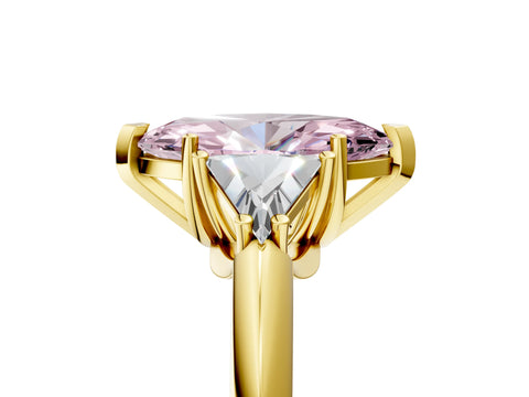 Yellow gold Three-Stone Fancy Pink Marquise Cut Cut Diamond Ring with Trillion Side Stones and Four-Prong Setting_8