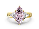 Yellow gold Three-Stone Fancy Pink Marquise Cut Cut Diamond Ring with Trillion Side Stones on a Split Shank Band