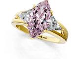 Yellow gold Three-Stone Fancy Pink Marquise Cut Cut Diamond Ring with Trillion Side Stones on a Split Shank Band_1