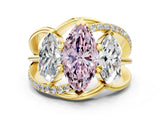 Yellow gold Three-Stone Fancy Pink Marquise Cut Cut Diamond Split Shank Prong Set Ring