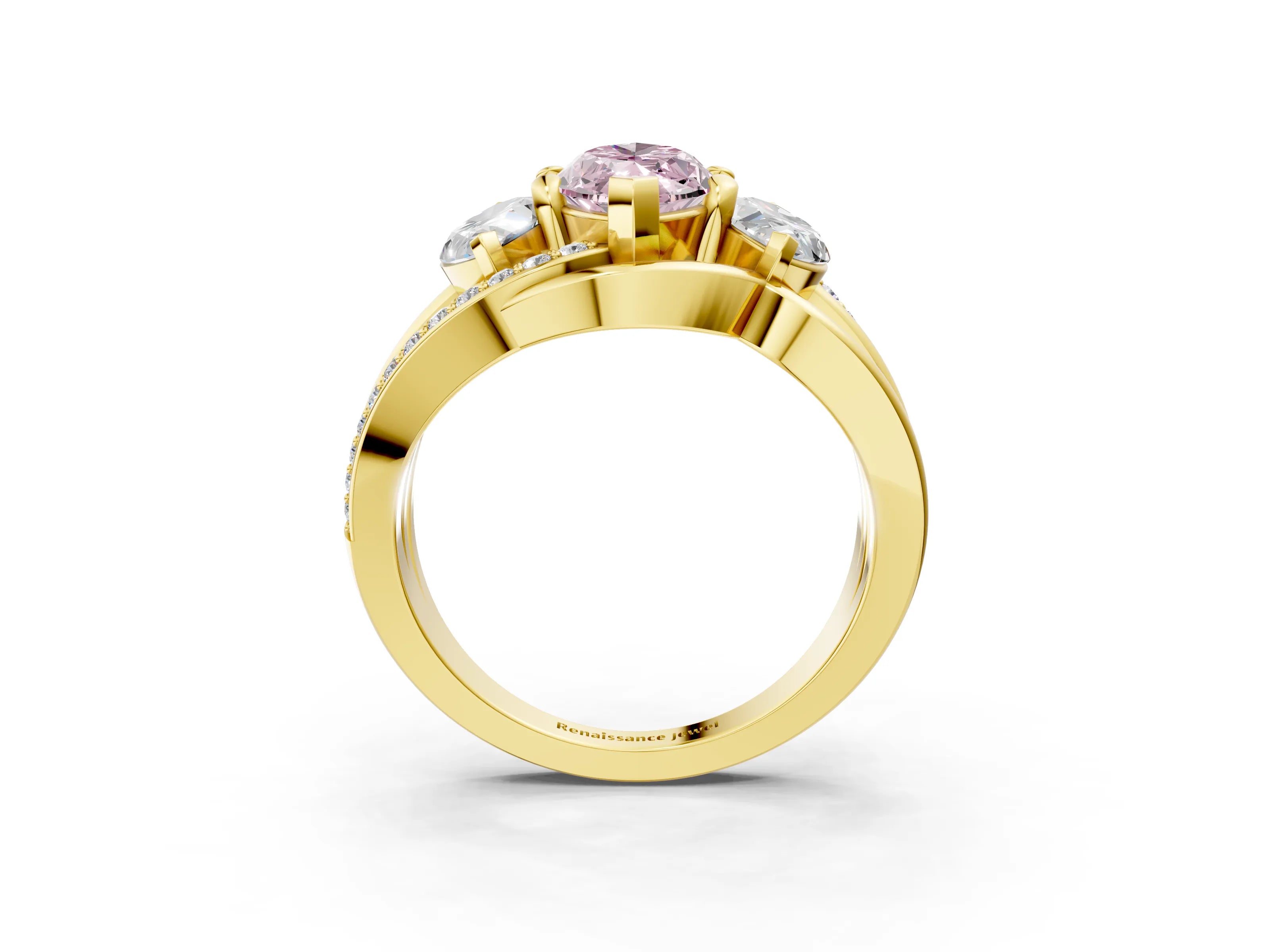 Yellow gold Three-Stone Fancy Pink Marquise Cut Cut Diamond Split Shank Prong Set Ring_3