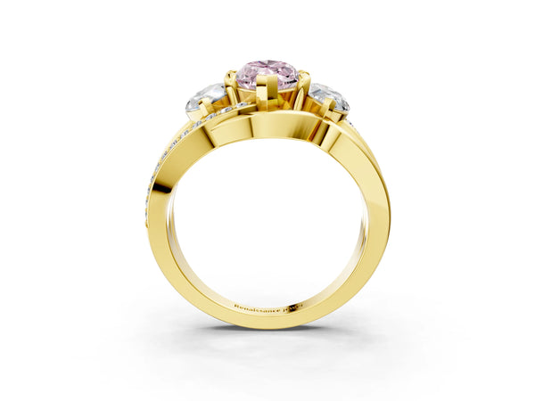 Yellow Gold Marquise Three Stone Split Shank Engagement Ring Setting for Fancy Pink Center