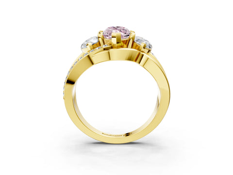 Yellow gold Three-Stone Fancy Pink Marquise Cut Cut Diamond Split Shank Prong Set Ring_3