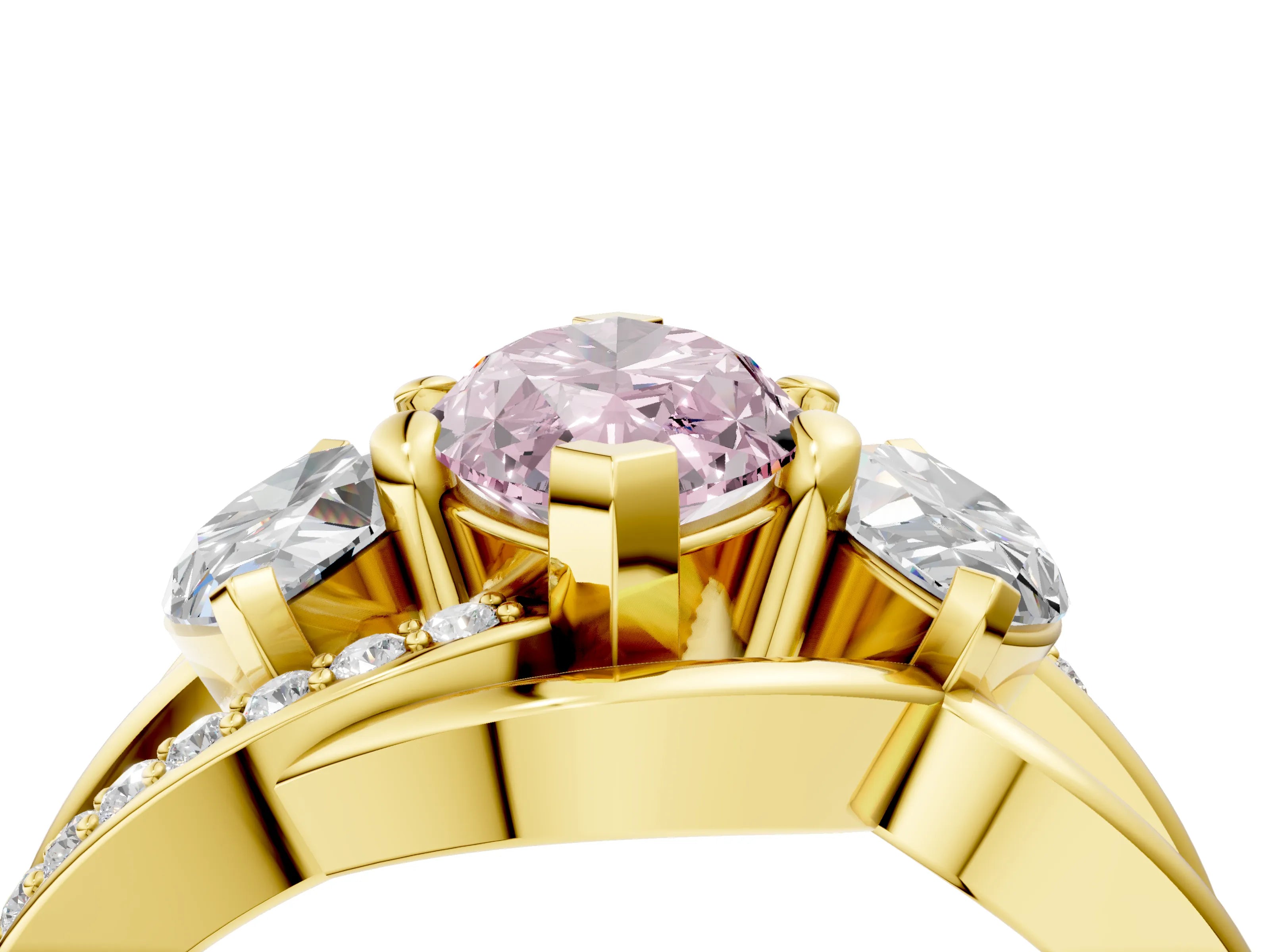 Yellow gold Three-Stone Fancy Pink Marquise Cut Cut Diamond Split Shank Prong Set Ring_4