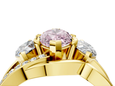 Yellow gold Three-Stone Fancy Pink Marquise Cut Cut Diamond Split Shank Prong Set Ring_4