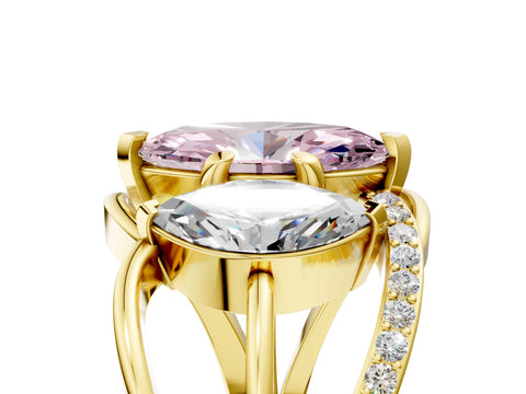 Yellow gold Three-Stone Fancy Pink Marquise Cut Cut Diamond Split Shank Prong Set Ring_5